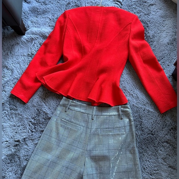 Stunning Oscar de la Renta Red Long-Sleeve Jacket  two-way zip front Blazer SZ 4 - Picture 8 of 13